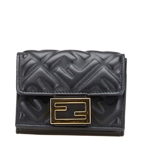 Fendi Baguette Micro Trifold Wallet in Black Leather for Women - Picture 1 of 11